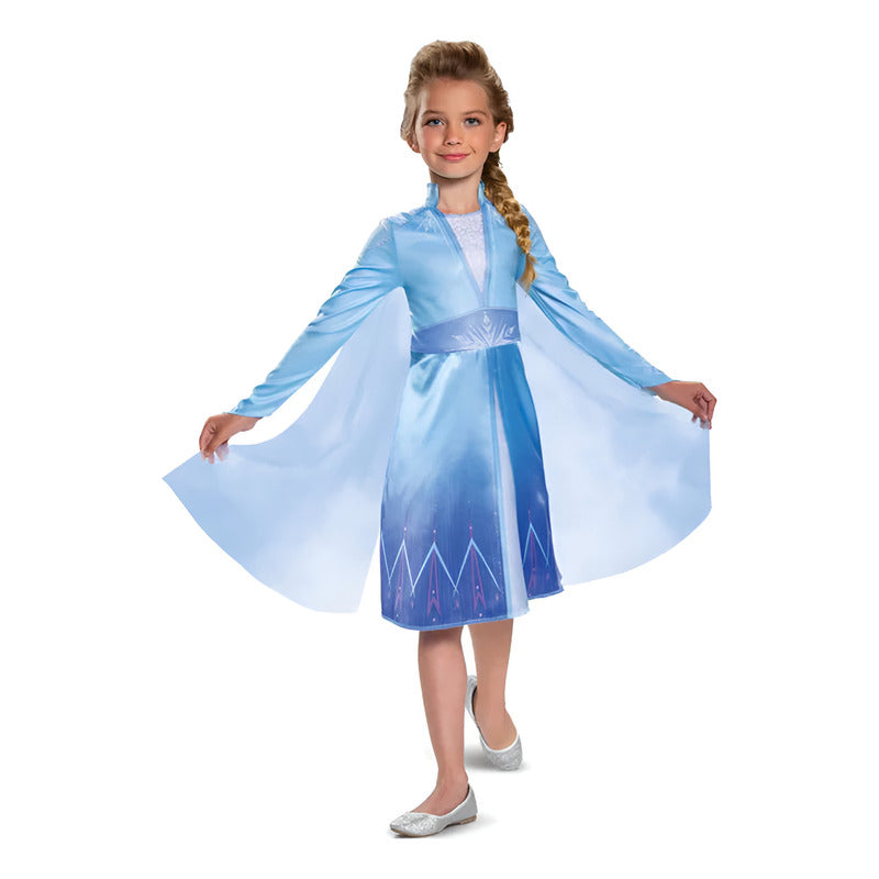 Traje De Princesa Elsa Frozen Niña - Especial Halloween Azul Claro 4-6