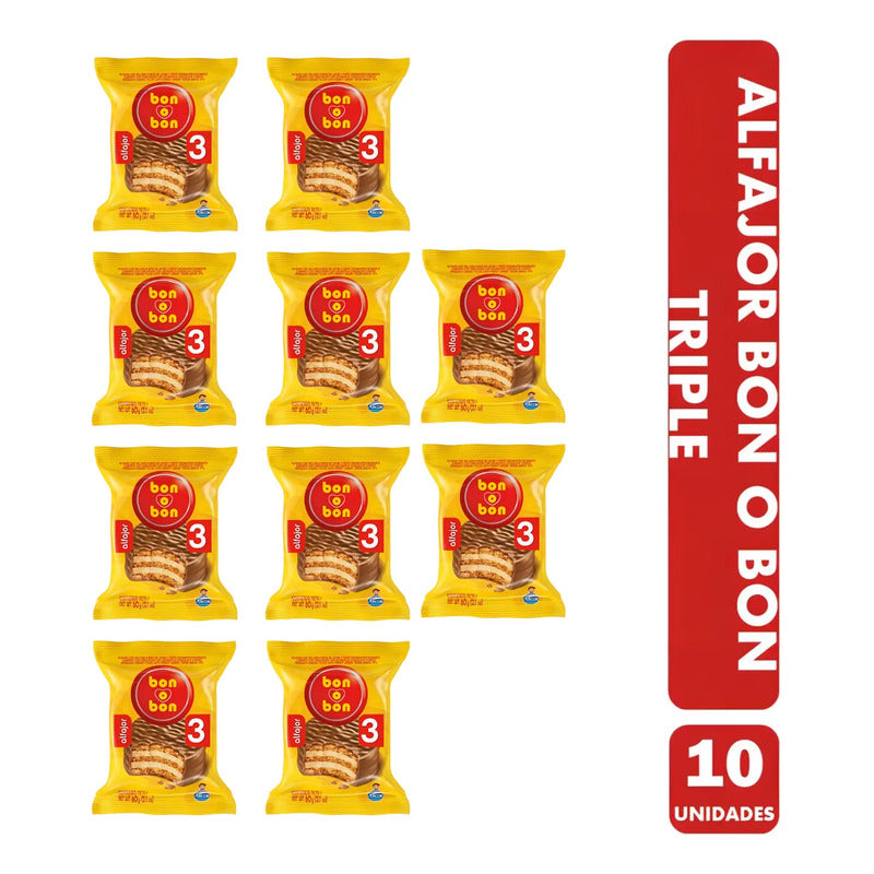 Alfajor Bon O Bon Triple Capa Sabor Original (pack 10 Un)