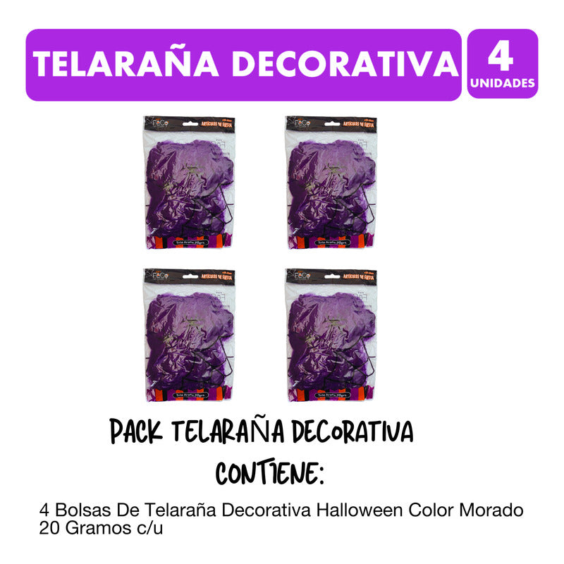 Pack Telaraña Halloween Decoración Color Morado (4 Unidades)