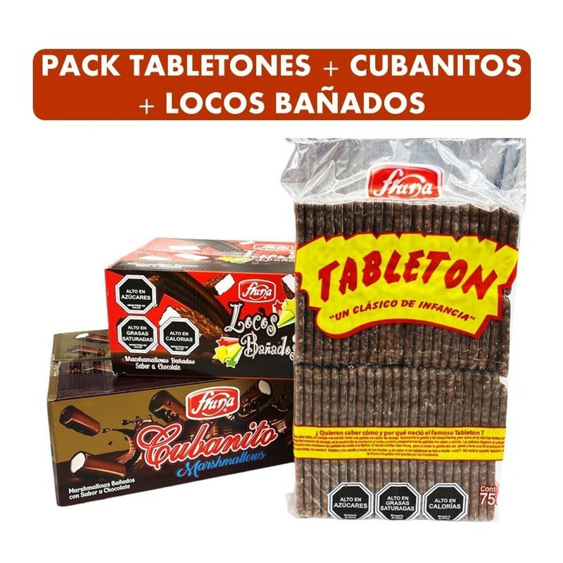 Pack De 100 Tabletones + Caja Cubanitos + Caja Locos Bañados