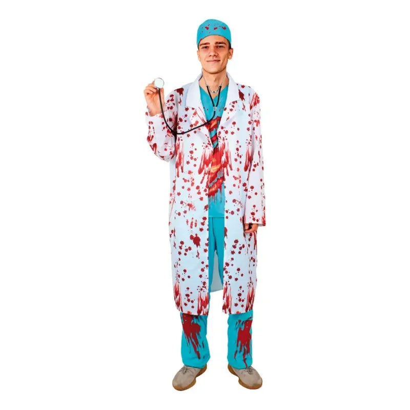 Disfraz Cirujano Zombie Adulto Talla S - Especial Halloween Blanco Y Celeste S