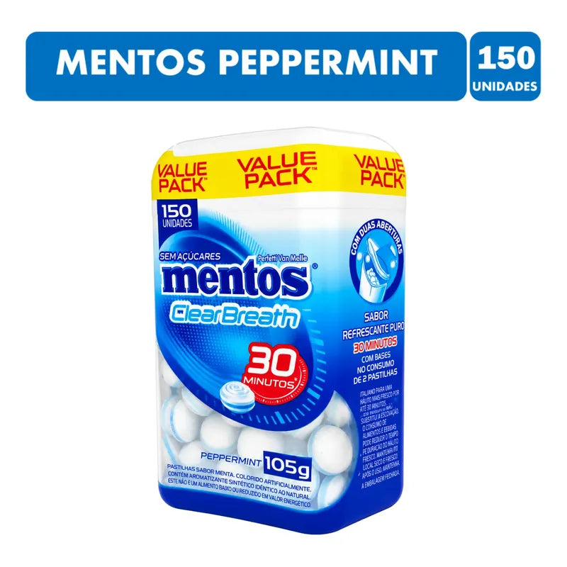 Mentos Clear Breath Peppermint Pastillas Sin Azúcar (150u)