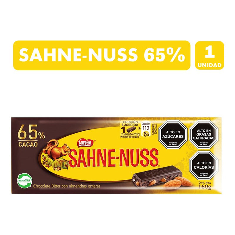 Chocolate Sahne Nuss 65% Cacao De Nestlé (barra 160 Gramos)