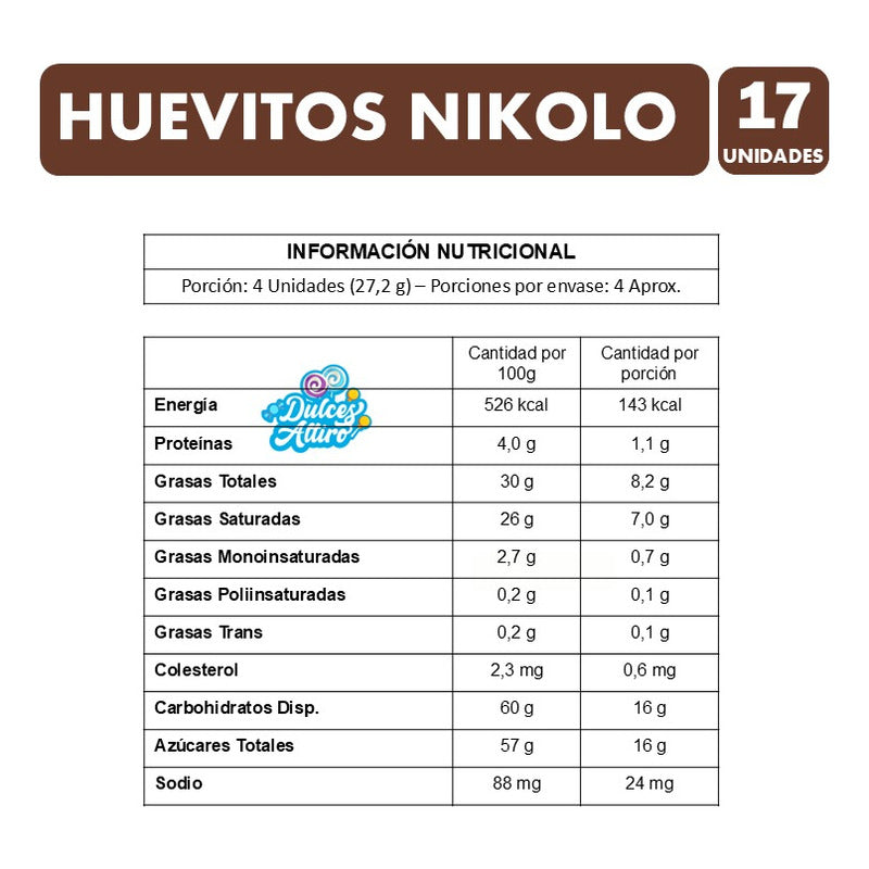Huevos De Pascua De Nikolo Chocolate Clasico(bandeja De 17u)