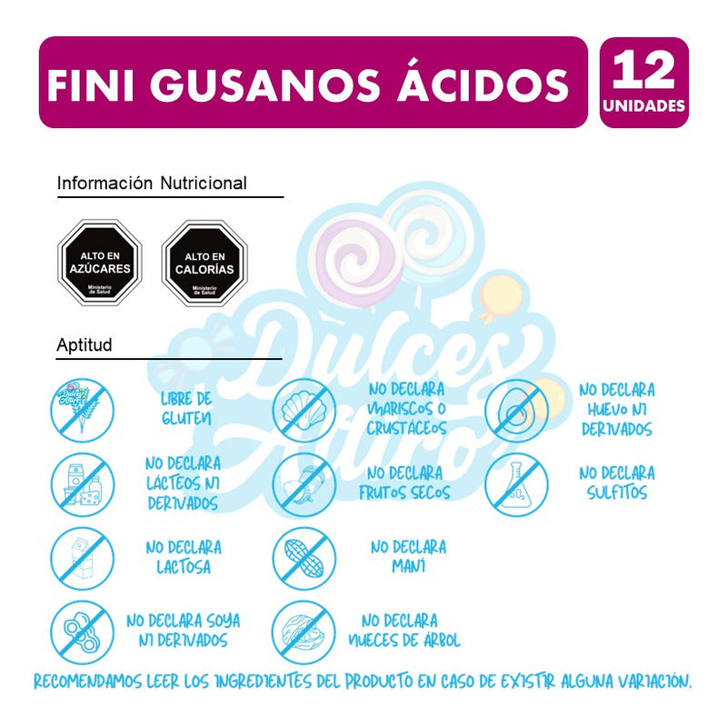 Gomitas Fini Gusanos Ácidos 180g (display 12 Unidades)