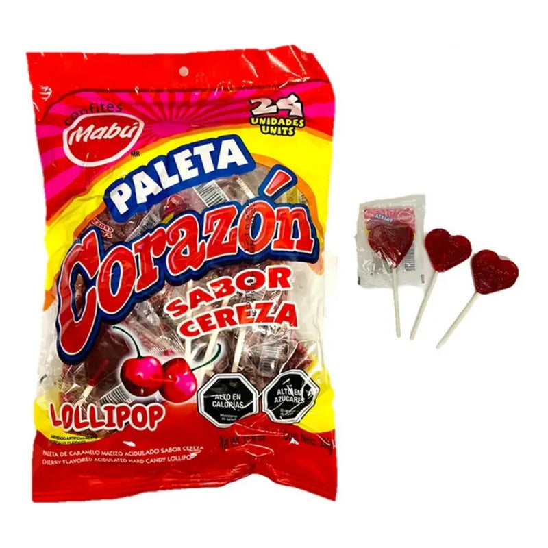 Paleta Corazón De Mabú Sabor Guinda - Bolsa 24 Unidades