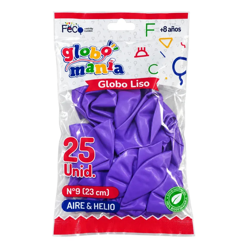 Globo Liso Látex 23cm -  Decoración Cumpleaños (25 Unidades) Lila