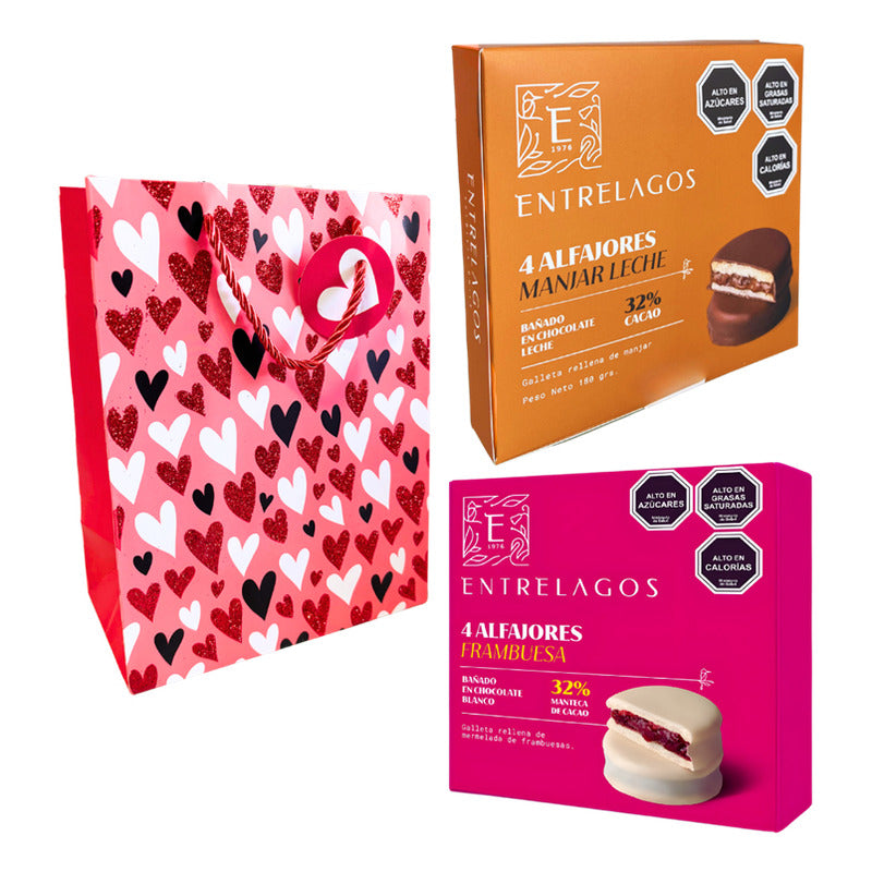 Pack Alfajor Frambuesa + Alfajor Manjar Entrelagos + Bolsa