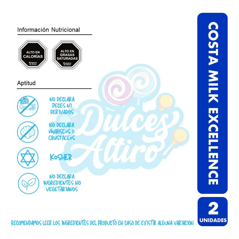Chocolate Costa Milk Excellence, De Costa - Pack De 2 Barras