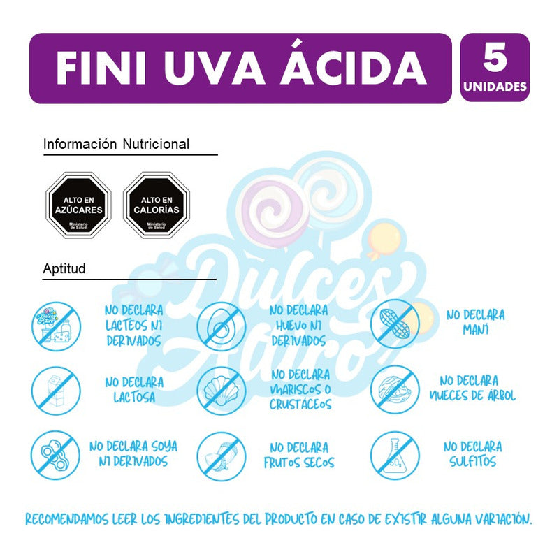 Fini Uva Acida - Gomitas De Tubos Morados (pack Con 5 Un)