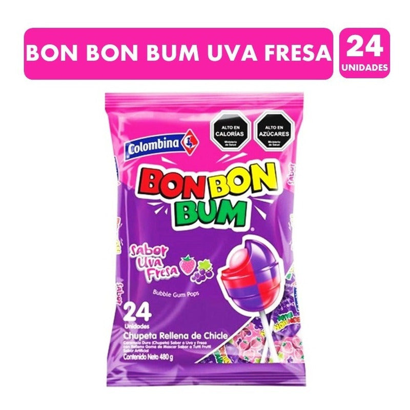 Coyac Bon Bon Bum Morado Sabor Uva Fresa (bolsa Con 24 Un)