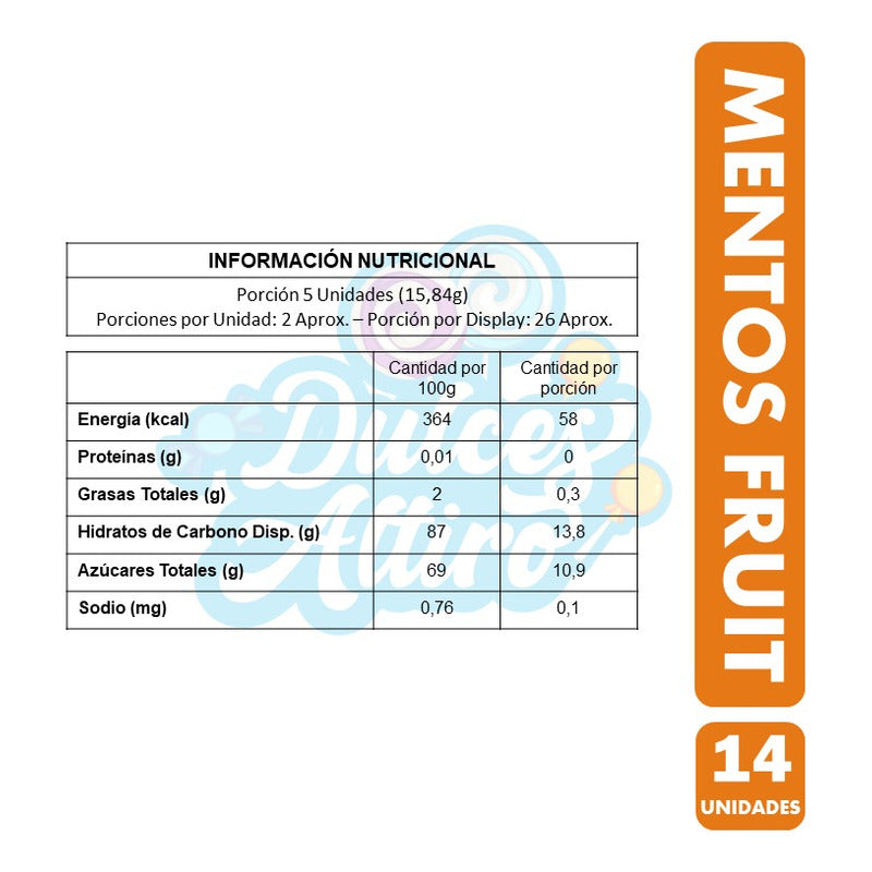 Mentos Sabor Frutas - Caramelos Masticables (caja Con 14 Un)
