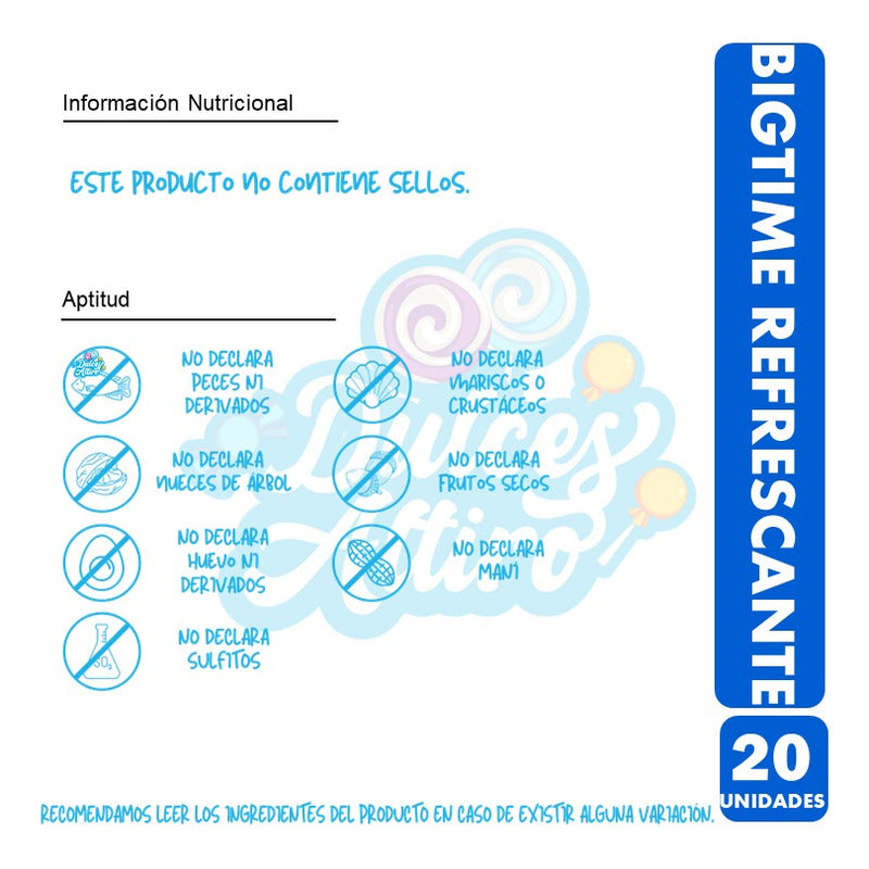 Bigtime Celeste - Chicle Refrescante (caja Con 20 Unidades)