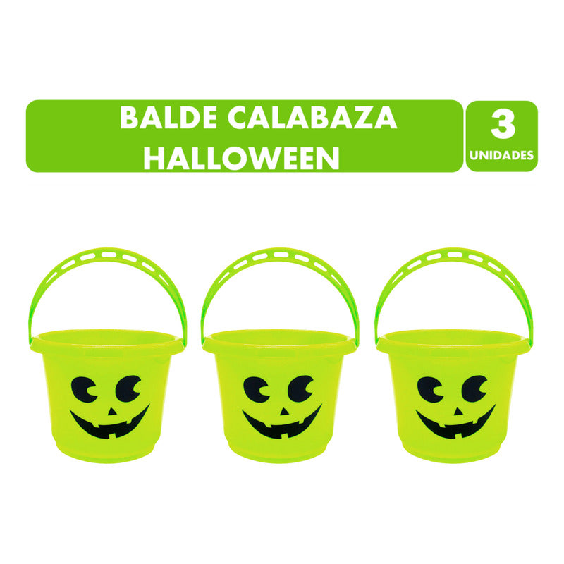 Baldes De Halloween Color Verde Calabaza Pack De 3 Un