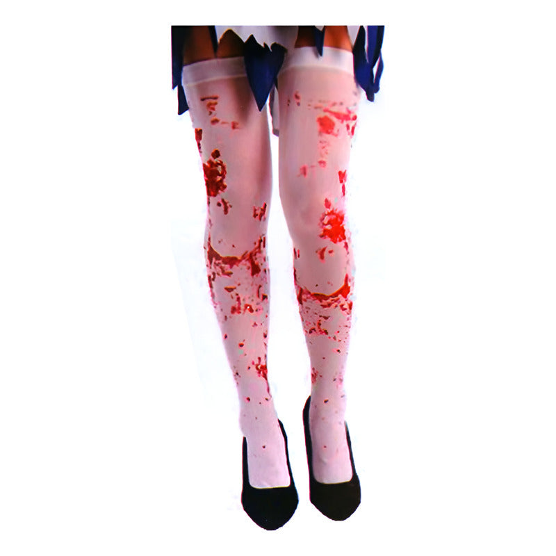 Calcetines Sangrientos Halloween Panty Medias Mujer Blanco Standar