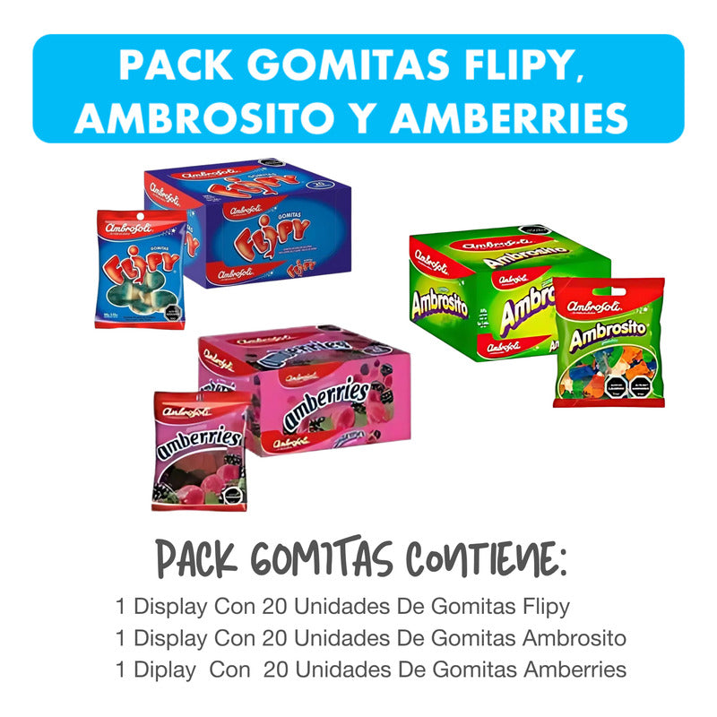 Pack Gomitas Ambrosito, Flipy Y Amberries (20un C/u)