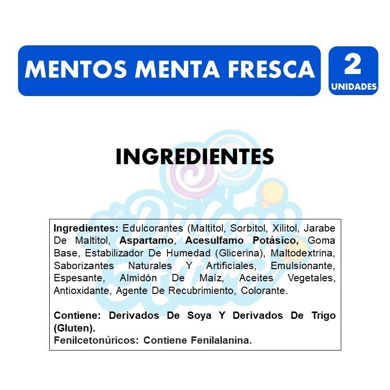 Mentos Sin Azúcar - Chicle Sabor A Menta (pack 2 Unidades).