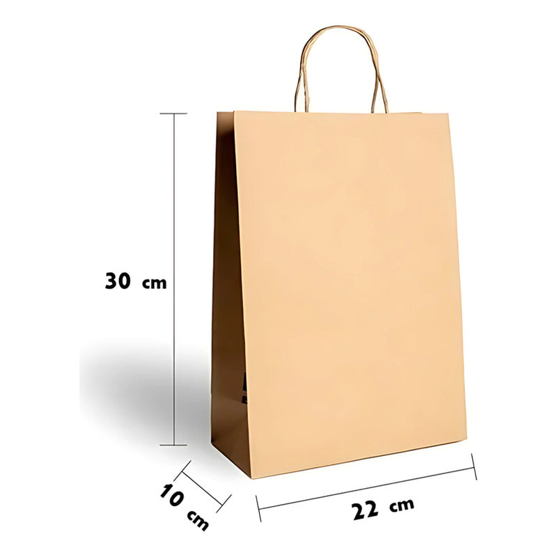 Bolsas De Papel Kraft 22x30x10cm, Con Manilla (50 Un)