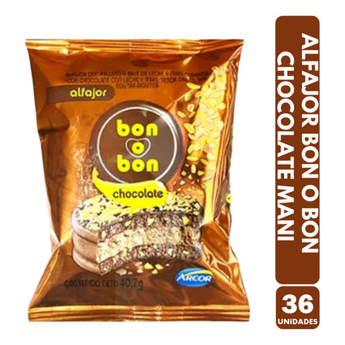 Alfajor Bon O Bon Chocolate Maní (caja Con 36 Alfajores)