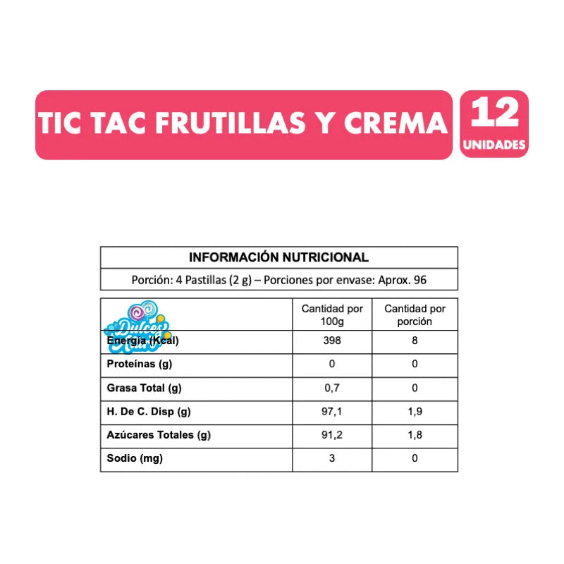 Caramelo Tic Tac Frutillas Y Crema (display 12 Unidades)
