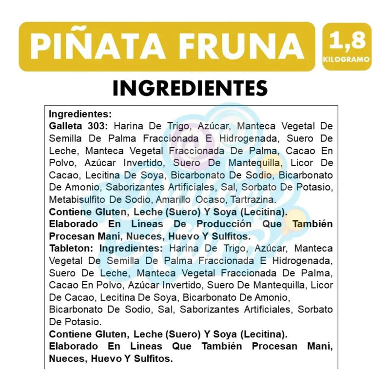 Piñata Fruna Cumpleaños Bolsa Surtida De Dulces 1,8 Kg