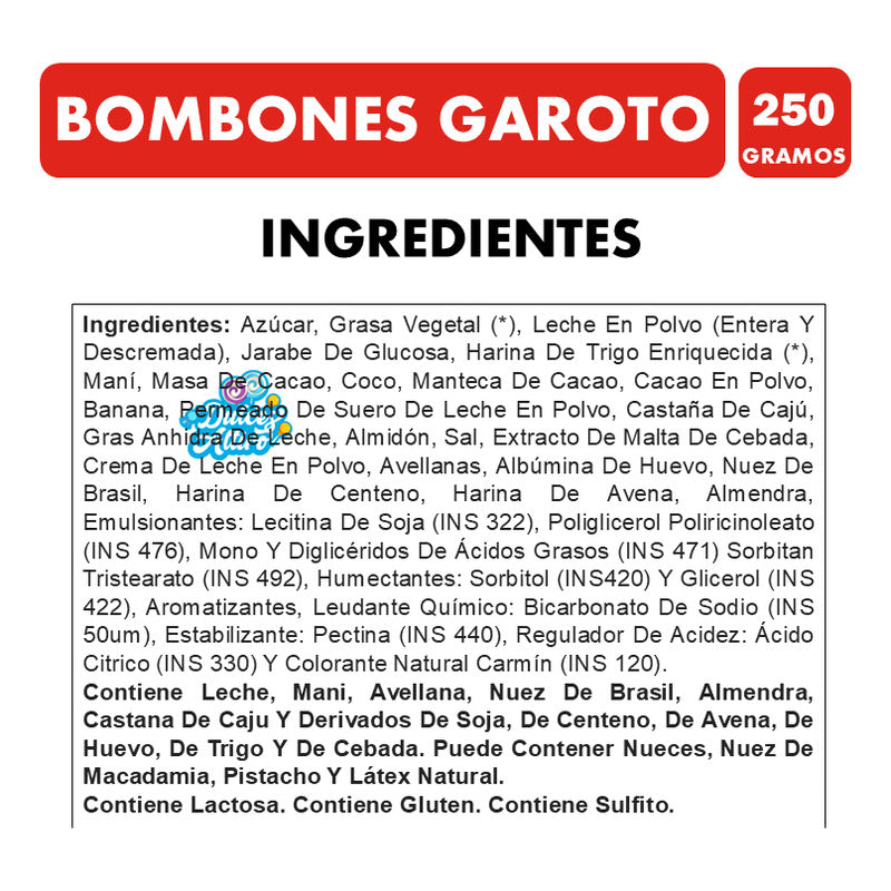 Mix Bombones Sabores Surtidos Garoto (caja De 250 Gr)
