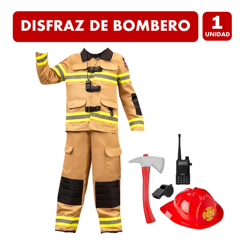 Disfraz Bombero Infantil Traje Con Accesorios Talla 4-6 Dorado Oscuro