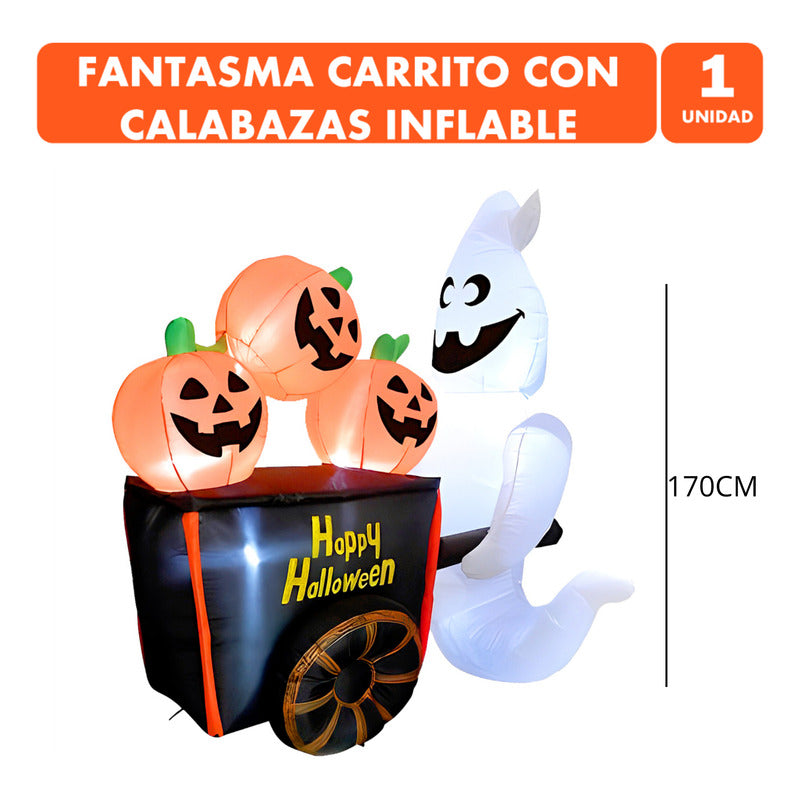 Inflable Halloween Gigante Fantasma Con Carrito Led (170cm) Blanco Y Naranjo