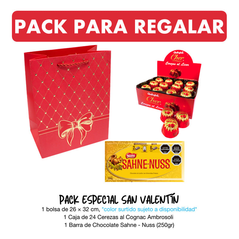 Pack Cerezas Al Cognac + Chocolate Sahne Nuss + Bolsa Regalo