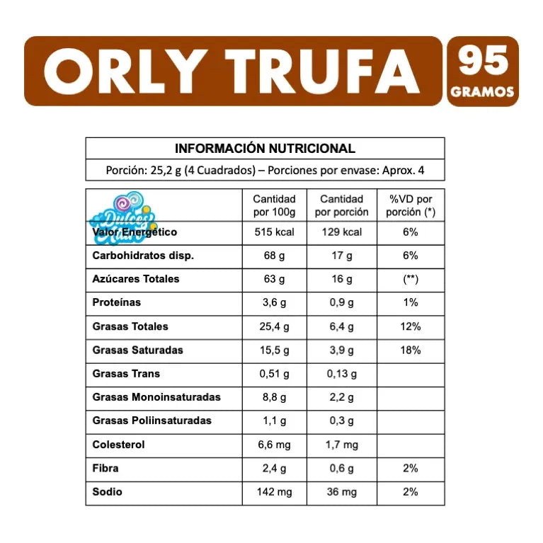 Chocolate Orly Trufa De Ambrosoli (barra 95 Gramos)
