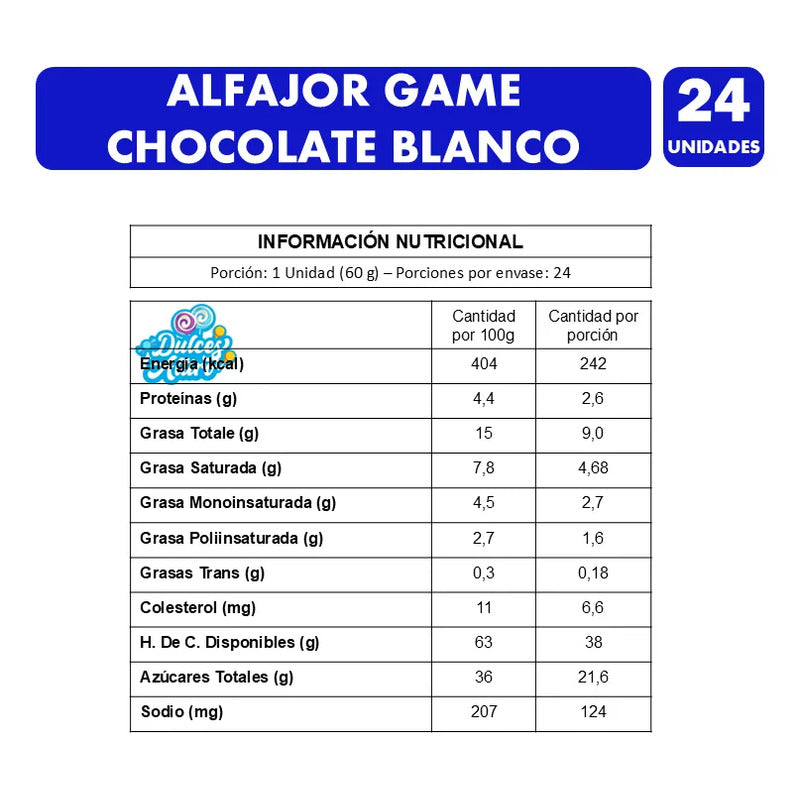 Alfajor De Chocolate Blanco Game De Nevares (caja Con 24 Un)