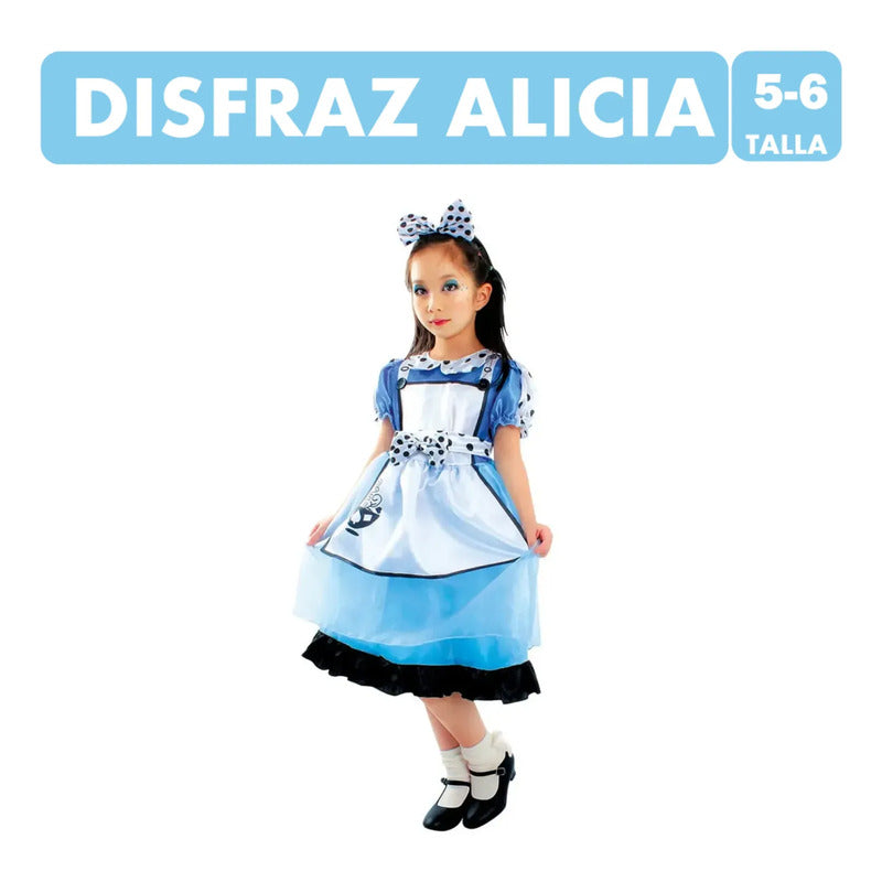 Disfraz De Alicia En El País De Las Maravillas (talla 5-6) Celeste 5-6