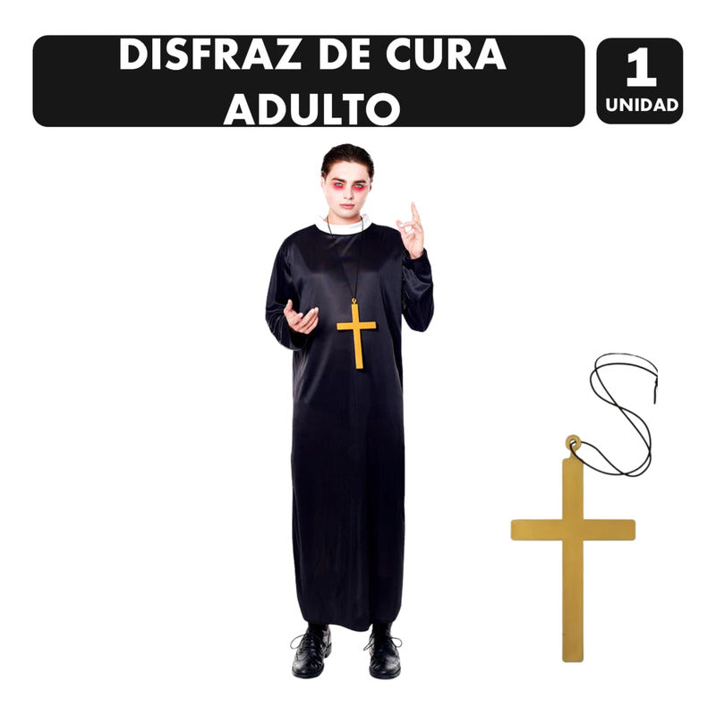 Disfraz De Cura Hombre Con Cruz  Especial Fiesta Halloween Negro L