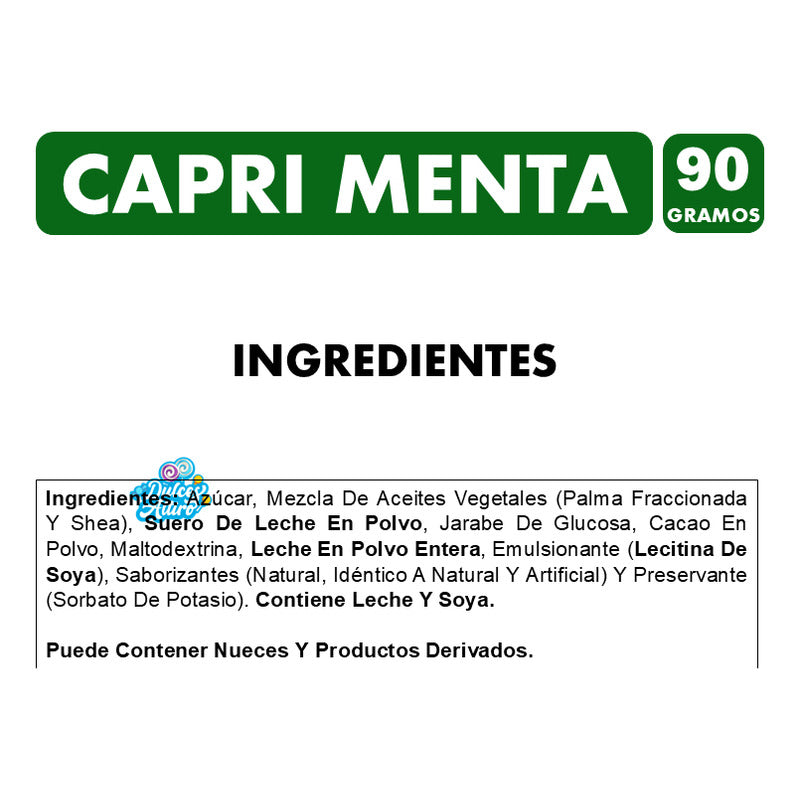 Capri Menta - Chocolate Con Relleno De Menta - Barra De 90gr