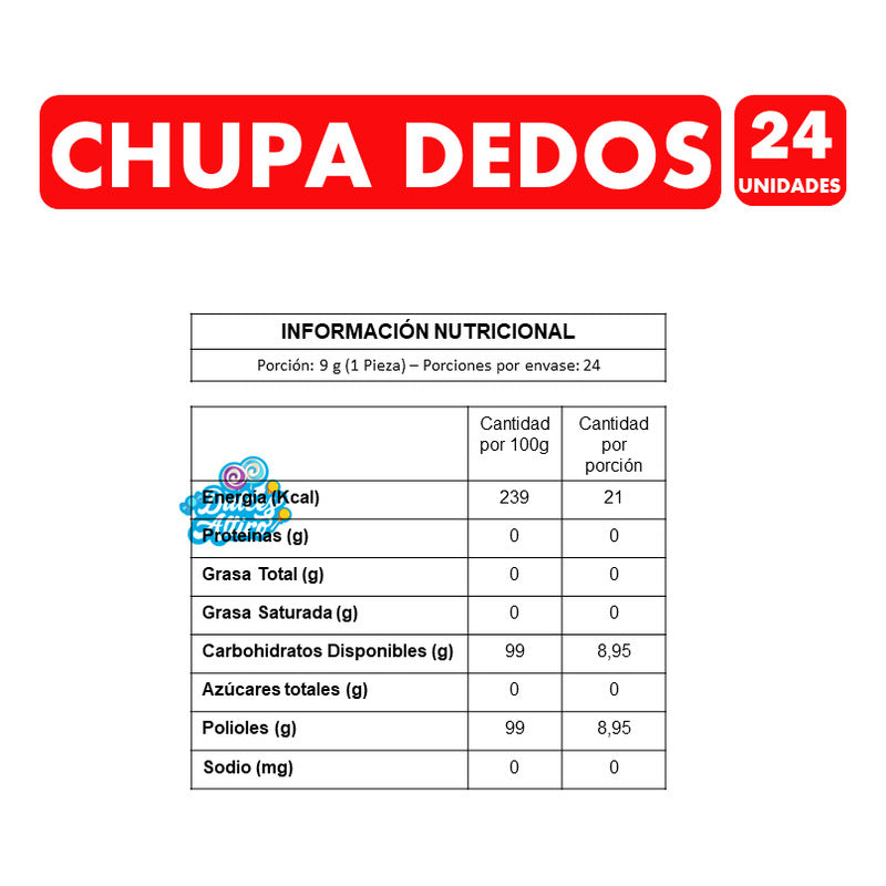 Chupa Dedos - Caramelos Sin Azúcar - Sabores Surtidos (24u)