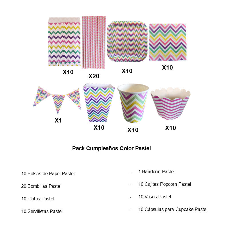 Pack Cumpleaños Color Pastel -adornos Accesorios Decoración