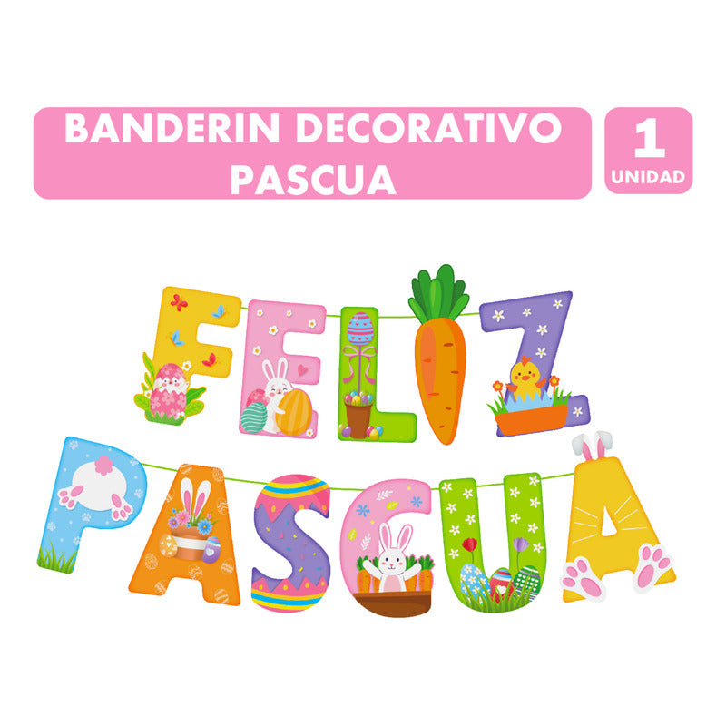 Especial Pascua - Banderín Decorativo Feliz Pascua 2 Metros Muticolor Banderín Pascua