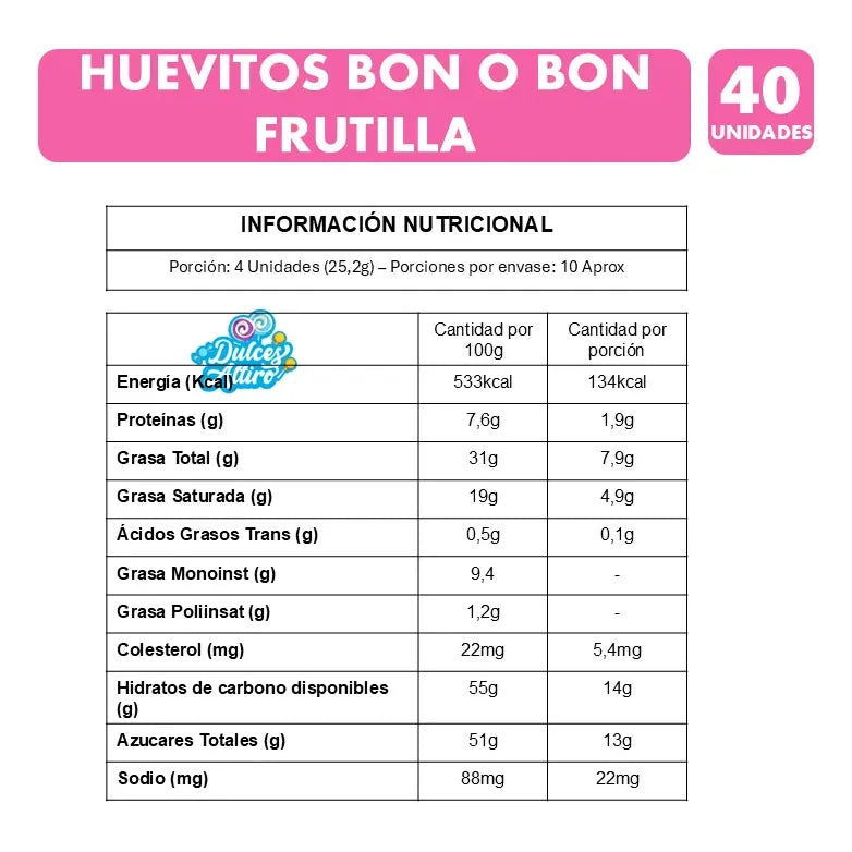 Huevito De Chocolate Bon O Bon Frutilla (bandeja Con 40 Uni)