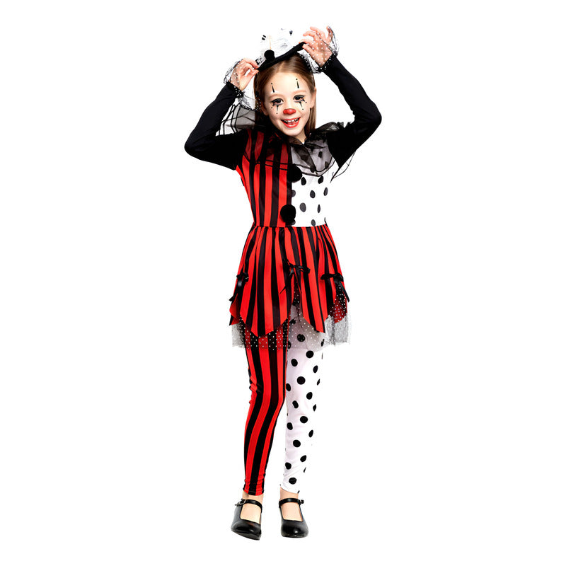 Disfraz Payasita Con Rayas Niña Especial Fiesta Halloween Rojo 5-6