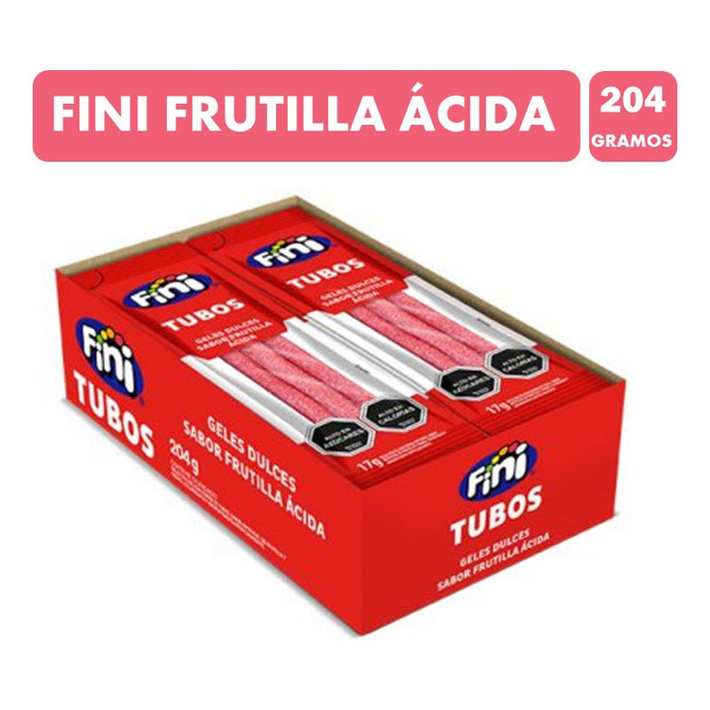 Tubos Dulces Sabor Frutilla Ácida- Fini (caja Con 204g)