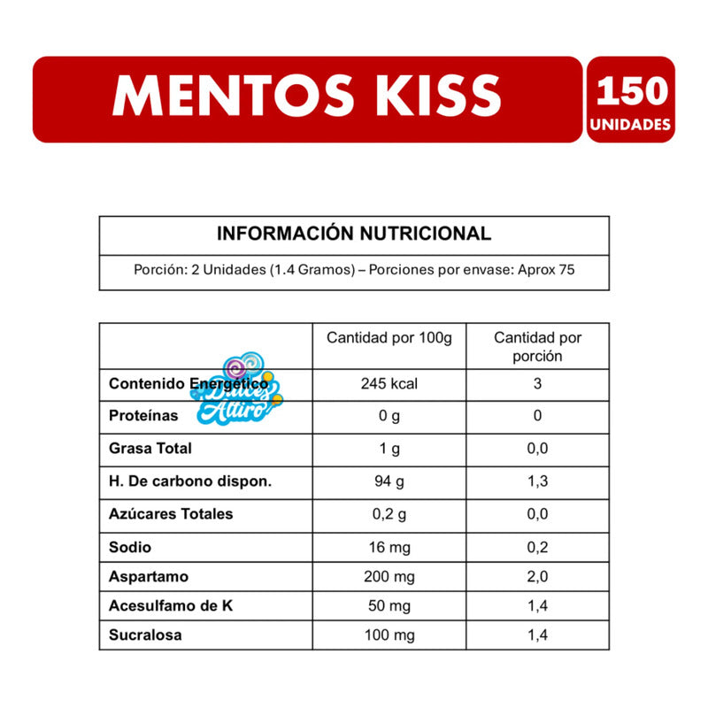 Mentos Kiss Fruit Sabor Morango Sin Azúcar (150 Unidades)