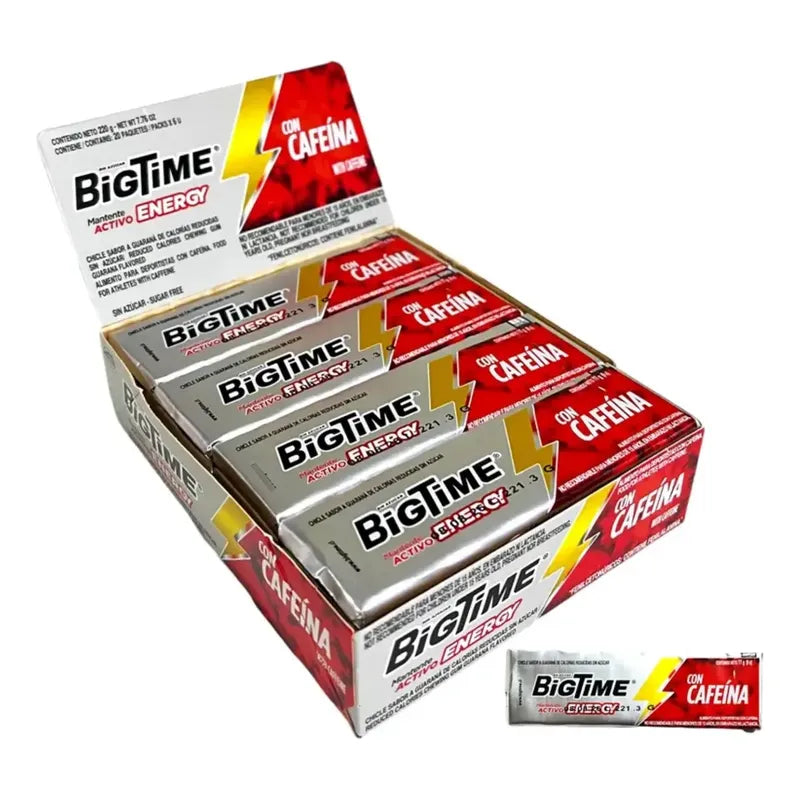 Chicle Bigtime Energy Sabor Guaraná De Arcor (caja 220gr)