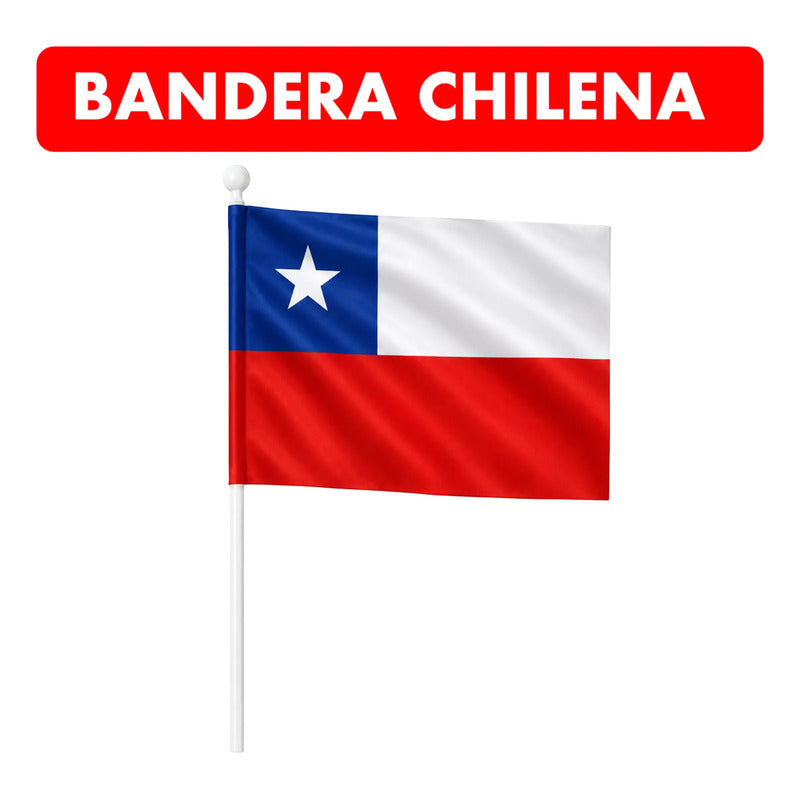 Bandera Chilena 60x90 Con Mástil De Mano Especial Septiembre Bandera Chilena 60x90
