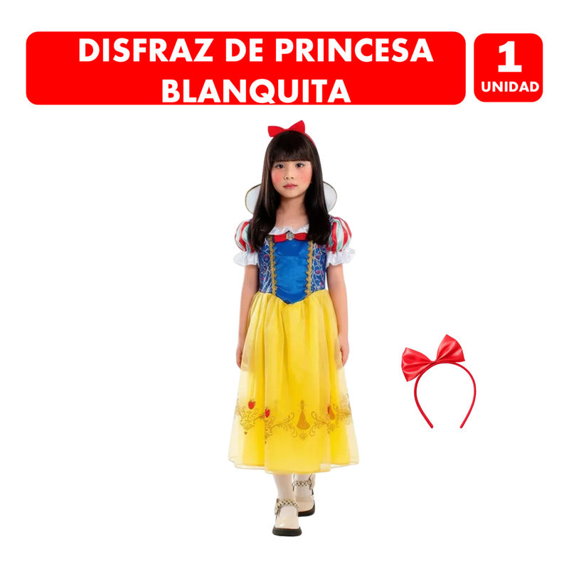Disfraz Princesa Blanquita Con Cintillo Infantil Niña Amarillo 3-4