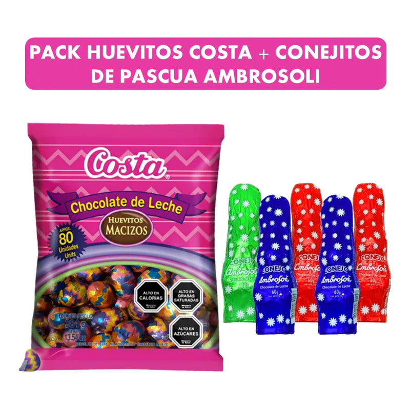 Pack Bolsa Huevitos De Pascua Costa + 5 Conejitos Ambrosoli