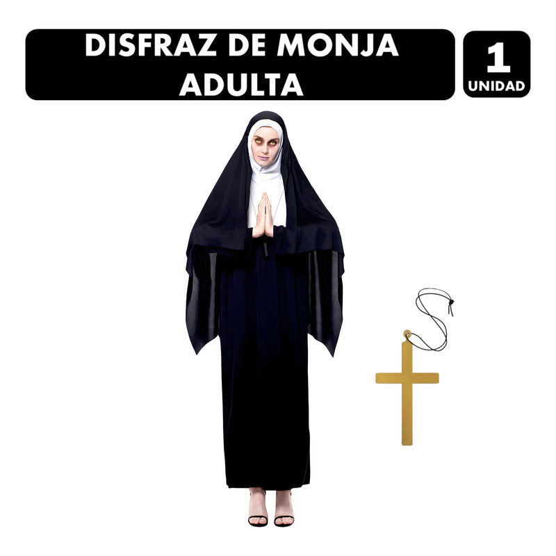 Disfraz Monja Para Adultos Especial Noche De Halloween Mujer Negro S