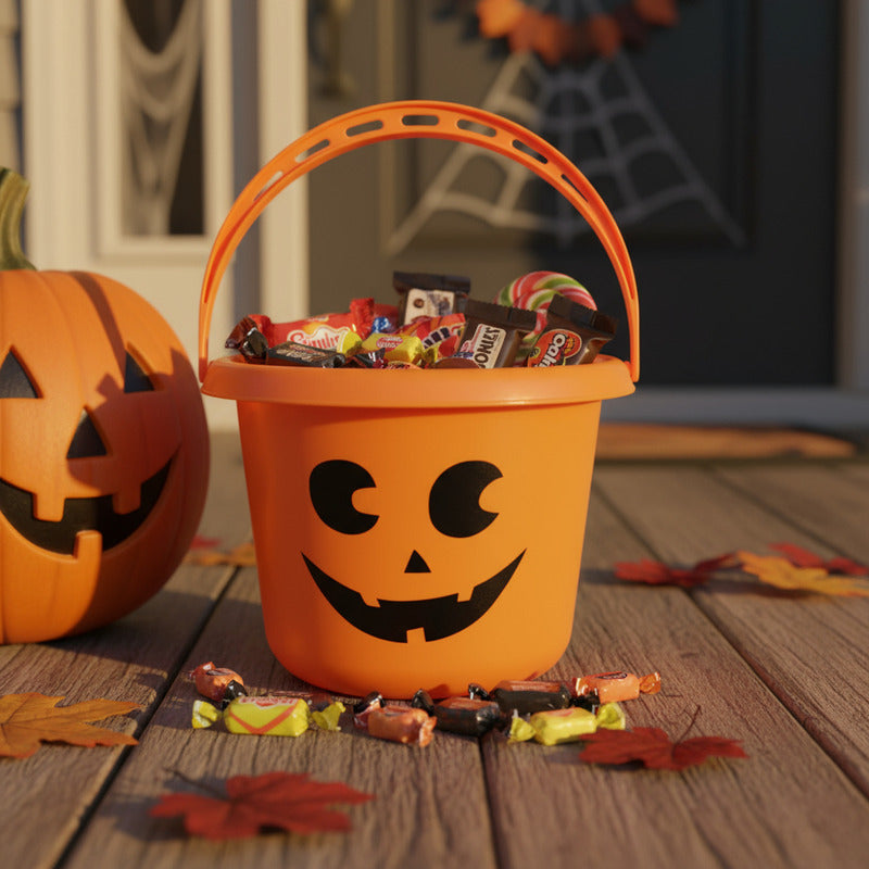 Balde Calabaza Recipiente Dulces Halloween Color Naranjo