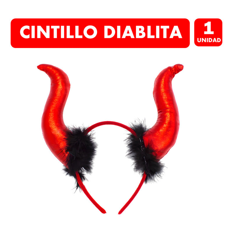 Cintillo Diablita Color Rojo Brillante Especial Halloween
