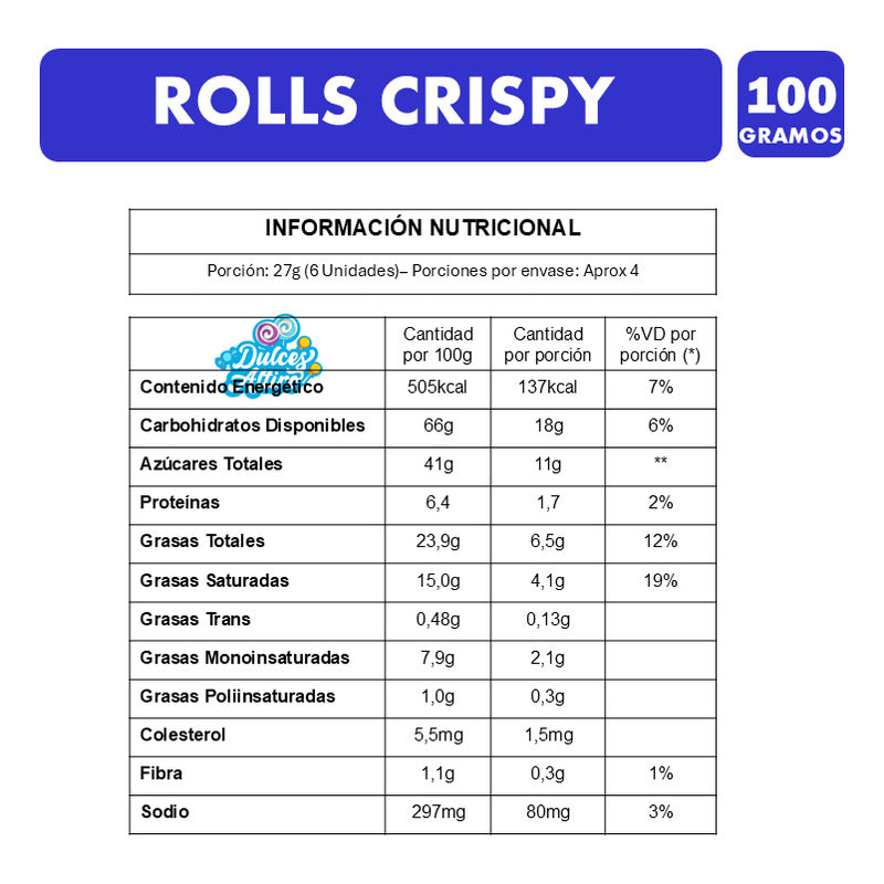Chocolate Rolls Crispy De Costa Doypack Con 100 Gramos