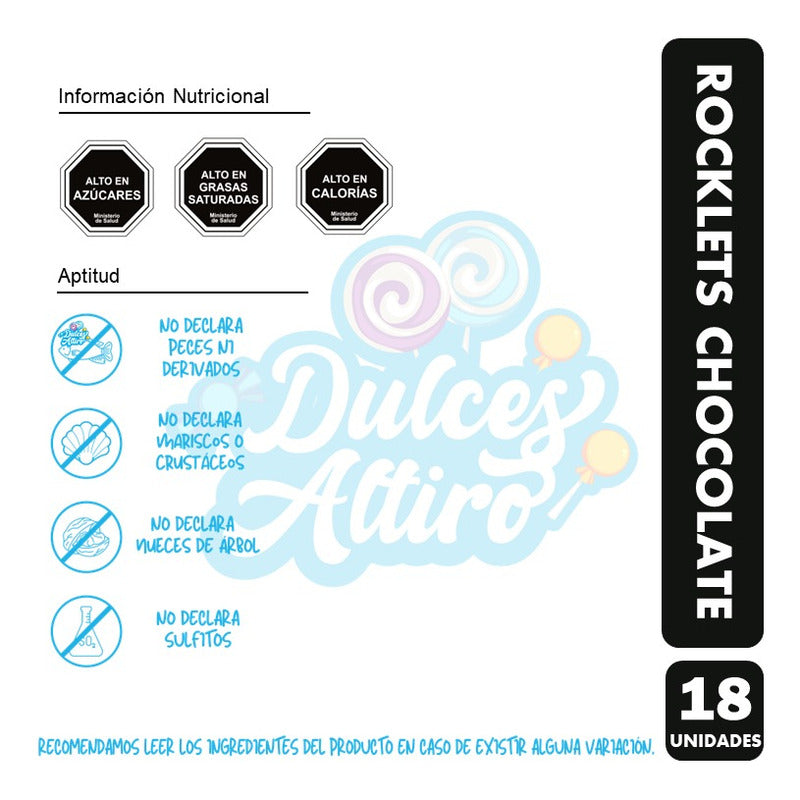 Rocklets Sabor Chocolate Arcor (caja Con 18 Unidades)